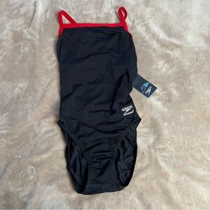 SPEEDO Endurance+ Black and Red Full Coverage One Piece Swimsuit - Size 6/32